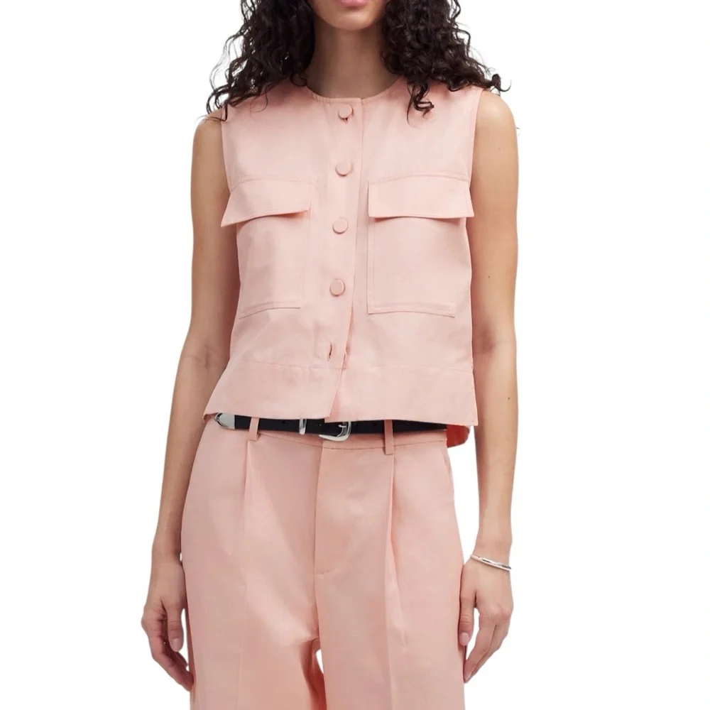 Madewell Crop Cargo-Pocket Crewneck Top in Pale Blush - Picture 3 of 9